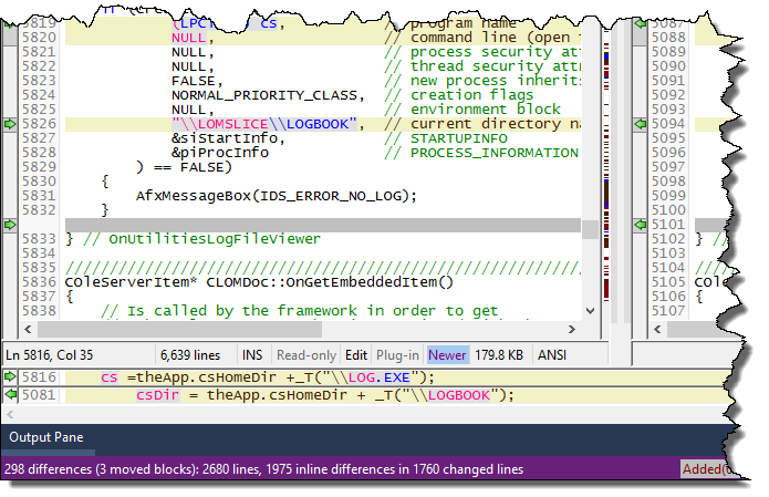 Line Inspector panel for easy recognition of differences within lines