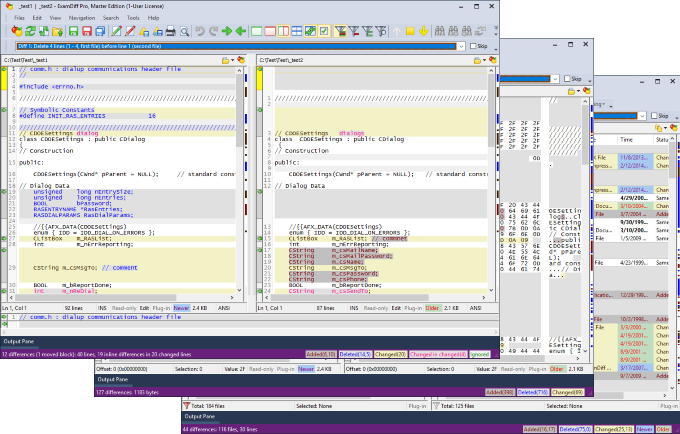 Compare text files, binary files, and directories