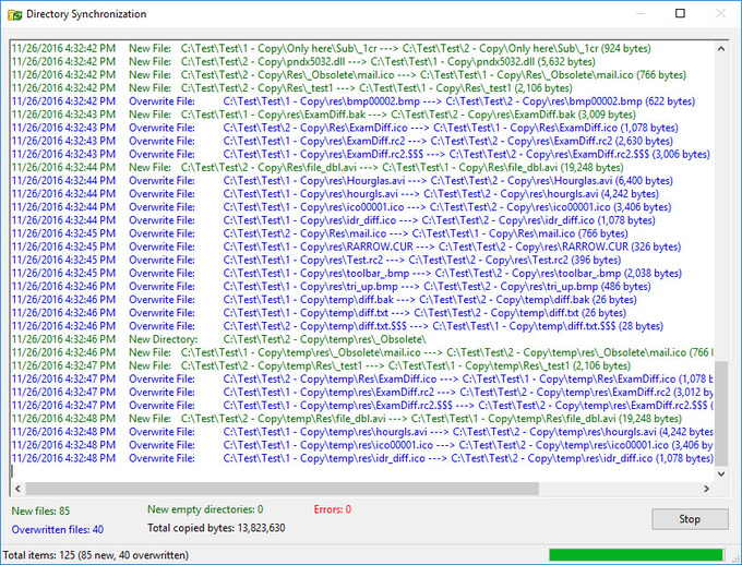 Directory Synchronization dialog