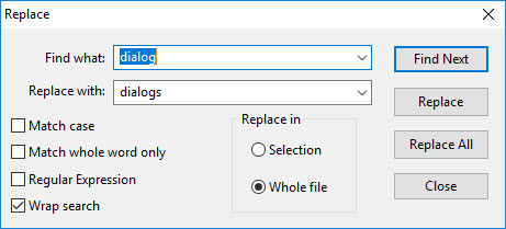 Replace dialog