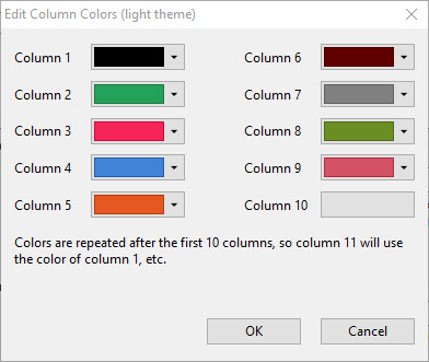 Table Colors Options dialog