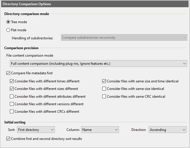 Directory Comparison Options dialog