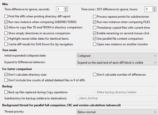 Directory Comparison - Other Options dialog