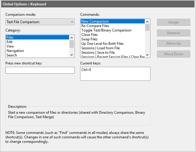 Keyboard Options dialog