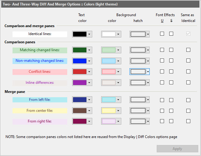 Text Merge - Colors Options dialog