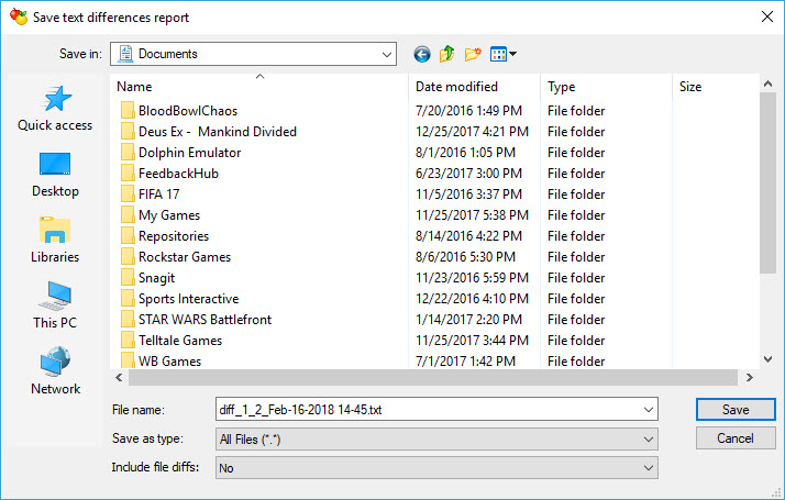Save Differences in File dialog