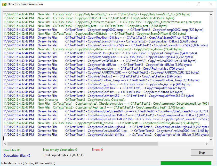 Directory Synchronization dialog