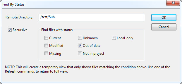 Find By Status dialog