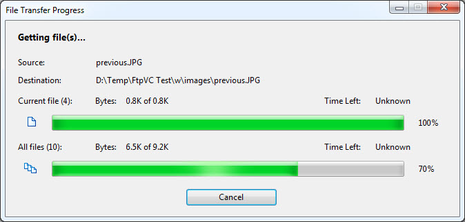 File Transfer Progress dialog