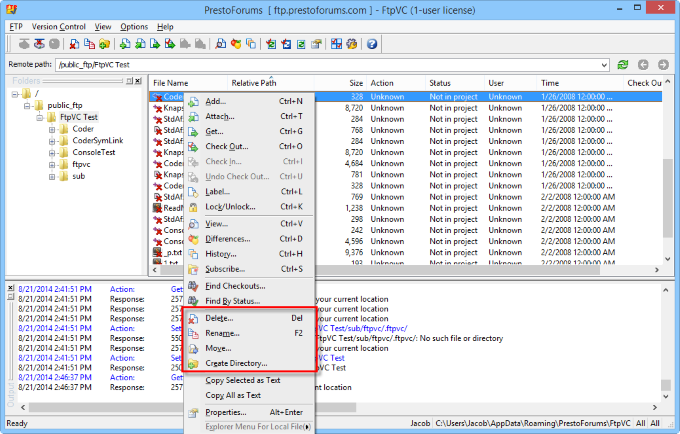 Includes standard FTP client features (put, delete, rename, move files and directories, create directories)