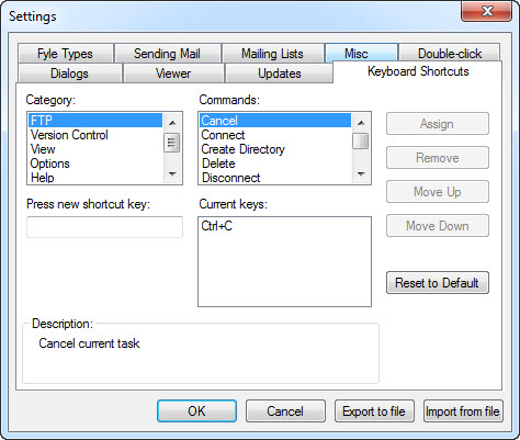 Settings - Keyboard Shortcuts