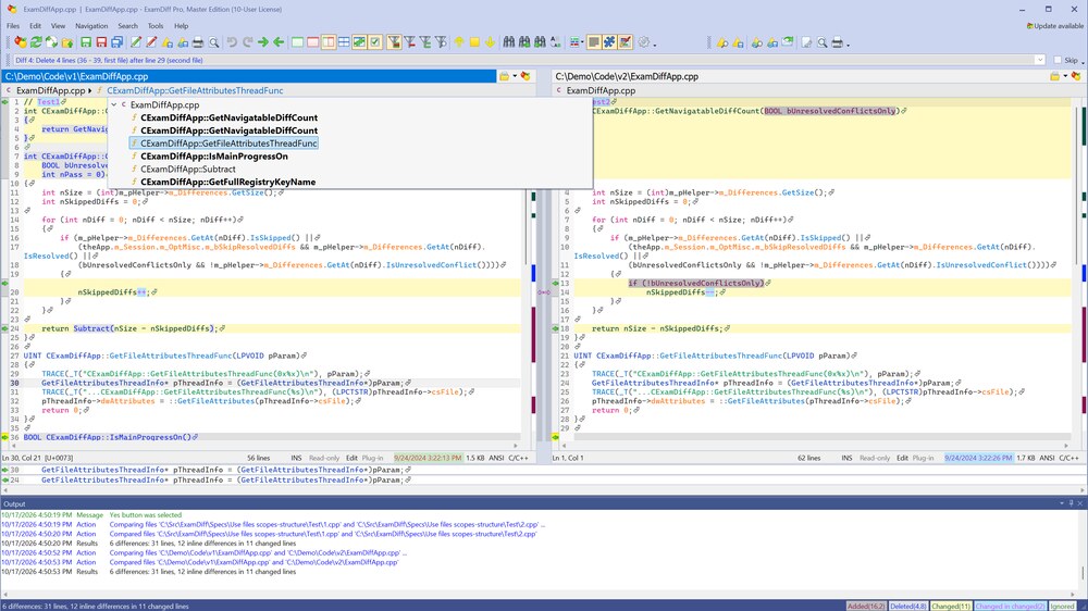 The scope bar list, with changed functions in bold
