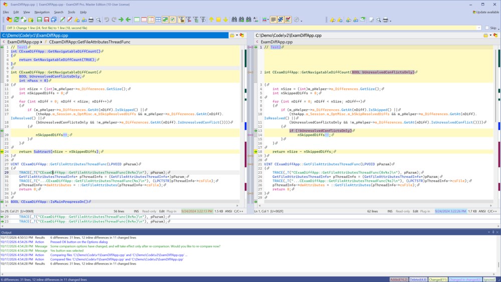 The same files compared with structure matching