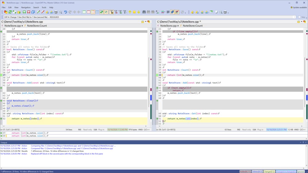 A block copied to the second file and marked as resolved
