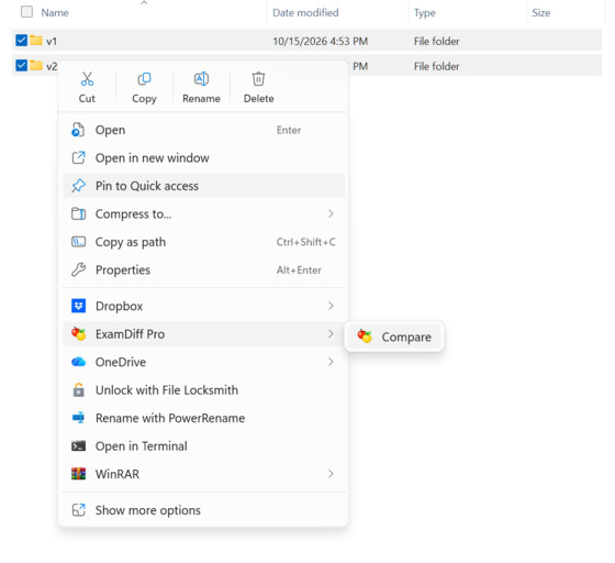 Comparing two selected folders from Windows Explorer