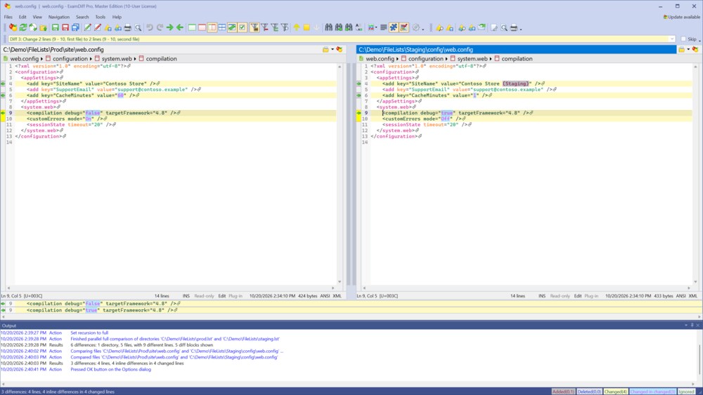 A pair of files from the lists compared