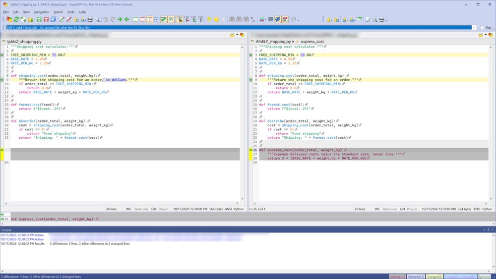 git difftool showing a file from two branches in ExamDiff Pro