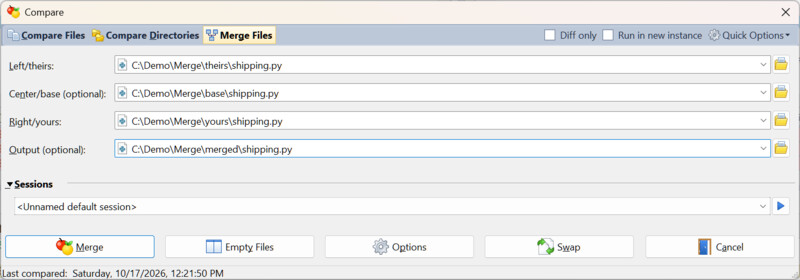 Merge Files tab of the Compare dialog