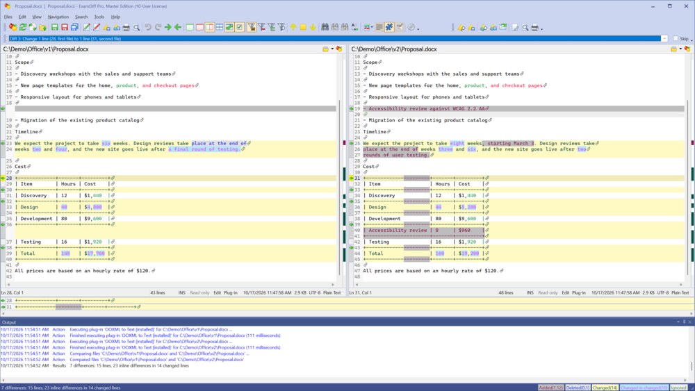 Two versions of a Word document compared side by side