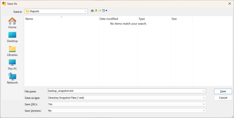 Saving a directory snapshot with checksums