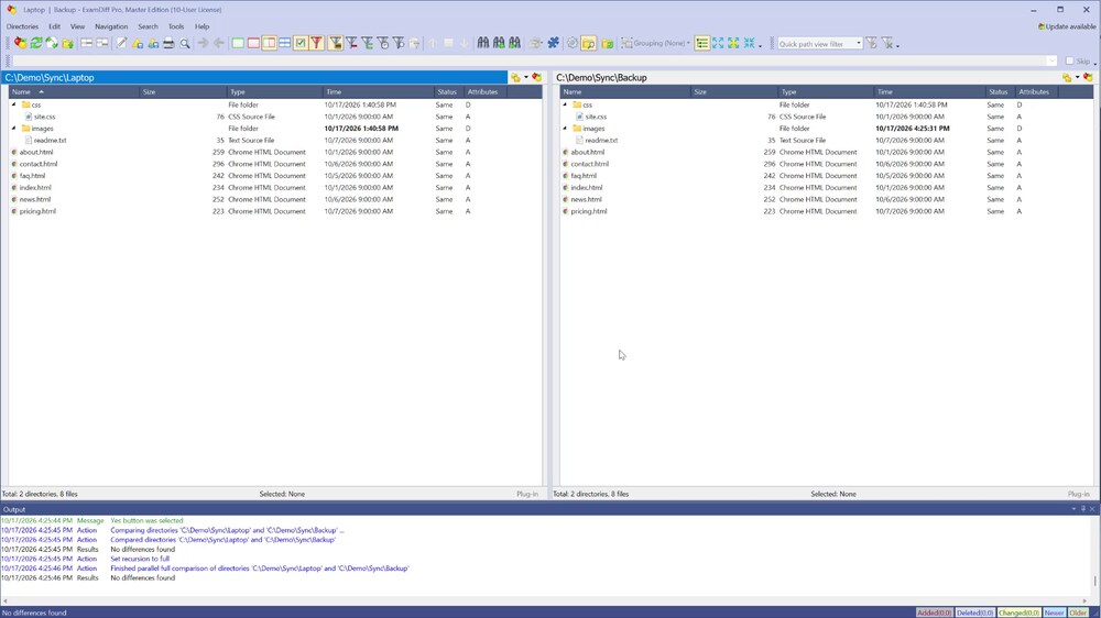 The two folders after synchronizing