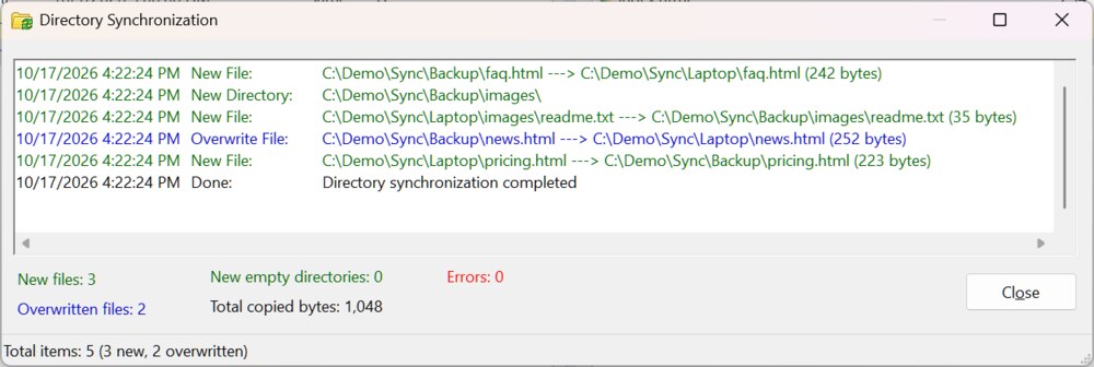 Directory Synchronization log